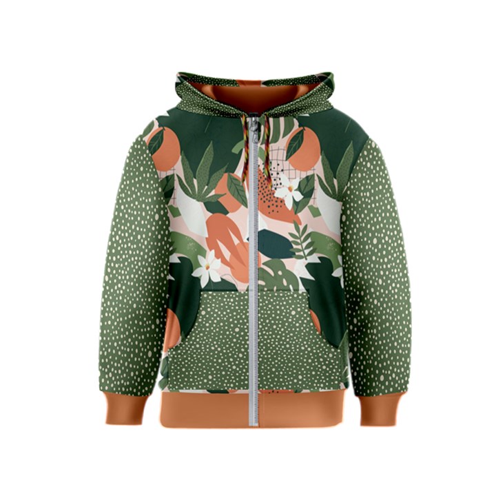 tropical polka plants 2 Kids  Zipper Hoodie