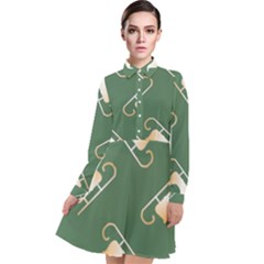 Gold Santa s Sleigh Green Print Long Sleeve Chiffon Shirt Dress by TetiBright