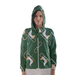 Gold Santa s Sleigh Green Print Women s Hooded Windbreaker by TetiBright