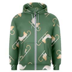 Gold Santa s Sleigh Green Print Men s Zipper Hoodie by TetiBright