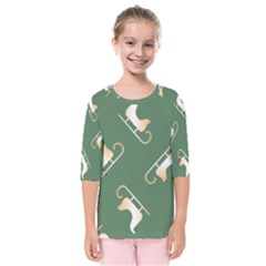 Gold Santa s Sleigh Green Print Kids  Quarter Sleeve Raglan Tee