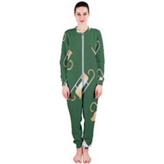 Gold Santa s Sleigh Green Print Onepiece Jumpsuit (ladies) by TetiBright