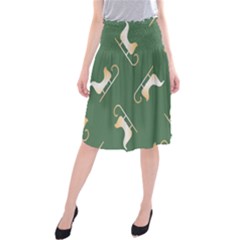 Gold Santa s Sleigh Green Print Midi Beach Skirt by TetiBright