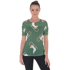 Gold Santa s Sleigh Green Print Shoulder Cut Out Short Sleeve Top by TetiBright