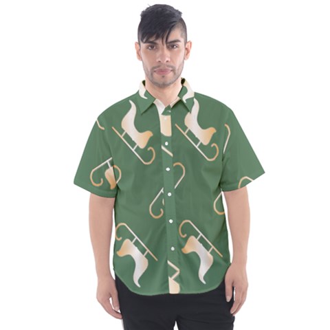 Gold Santa s Sleigh Green Print Men s Short Sleeve Shirt by TetiBright