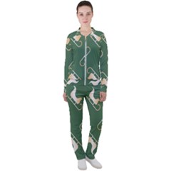 Gold Santa s Sleigh Green Print Casual Jacket And Pants Set by TetiBright