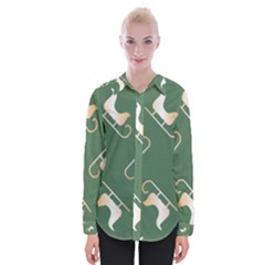 Gold Santa s Sleigh Green Print Womens Long Sleeve Shirt