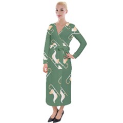 Gold Santa s Sleigh Green Print Velvet Maxi Wrap Dress by TetiBright