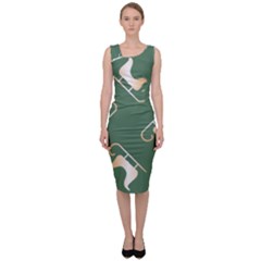 Gold Santa s Sleigh Green Print Sleeveless Pencil Dress by TetiBright