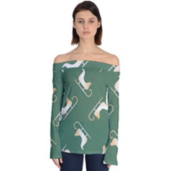 Gold Santa s Sleigh Green Print Off Shoulder Long Sleeve Top by TetiBright