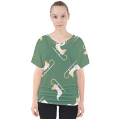 Gold Santa s Sleigh Green Print V-neck Dolman Drape Top by TetiBright