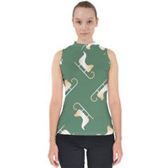 Gold Santa s Sleigh Green Print Mock Neck Shell Top by TetiBright