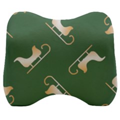 Gold Santa s Sleigh Green Print Velour Head Support Cushion by TetiBright