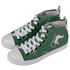 Gold Santa s Sleigh Green Print Women s Mid-top Canvas Sneakers by TetiBright