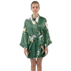 Gold Santa s Sleigh Green Print Long Sleeve Satin Kimono by TetiBright