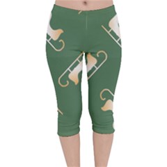 Gold Santa s Sleigh Green Print Velvet Capri Leggings  by TetiBright