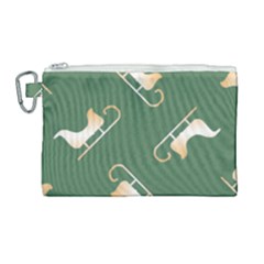 Gold Santa s Sleigh Green Print Canvas Cosmetic Bag (large)