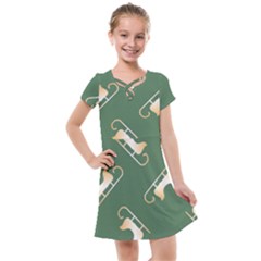 Gold Santa s Sleigh Green Print Kids  Cross Web Dress by TetiBright