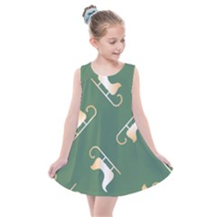 Gold Santa s Sleigh Green Print Kids  Summer Dress by TetiBright