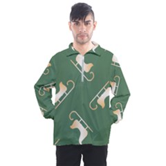 Gold Santa s Sleigh Green Print Men s Half Zip Pullover by TetiBright