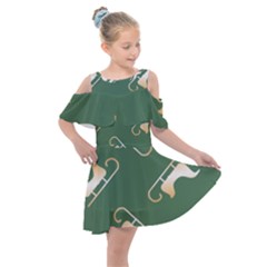 Gold Santa s Sleigh Green Print Kids  Shoulder Cutout Chiffon Dress by TetiBright