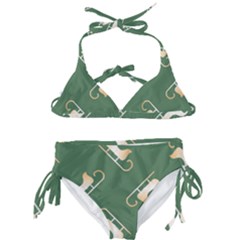 Gold Santa s Sleigh Green Print Kids  Classic Bikini Set by TetiBright