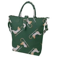 Gold Santa s Sleigh Green Print Buckle Top Tote Bag by TetiBright