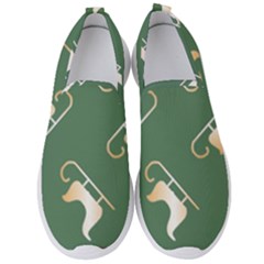 Gold Santa s Sleigh Green Print Men s Slip On Sneakers