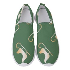 Gold Santa s Sleigh Green Print Women s Slip On Sneakers by TetiBright