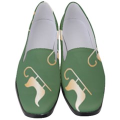 Gold Santa s Sleigh Green Print Women s Classic Loafer Heels by TetiBright