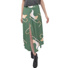 Gold Santa s Sleigh Green Print Velour Split Maxi Skirt