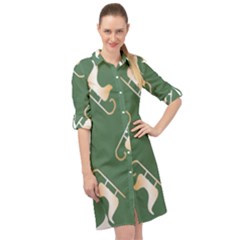 Gold Santa s Sleigh Green Print Long Sleeve Mini Shirt Dress by TetiBright