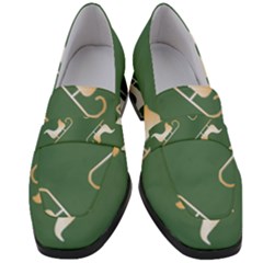 Gold Santa s Sleigh Green Print Women s Chunky Heel Loafers by TetiBright