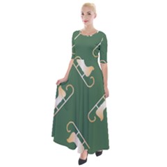 Gold Santa s Sleigh Green Print Half Sleeves Maxi Dress