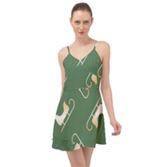 Gold Santa s Sleigh Green Print Summer Time Chiffon Dress by TetiBright