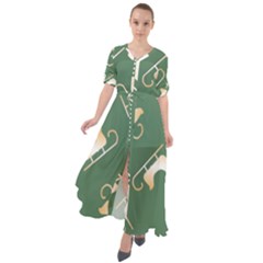 Gold Santa s Sleigh Green Print Waist Tie Boho Maxi Dress by TetiBright