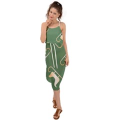 Gold Santa s Sleigh Green Print Waist Tie Cover Up Chiffon Dress by TetiBright