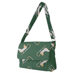 Gold Santa s Sleigh Green Print Full Print Messenger Bag (m) by TetiBright