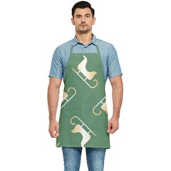 Gold Santa s Sleigh Green Print Kitchen Apron