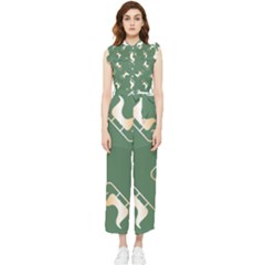 Gold Santa s Sleigh Green Print Women s Frill Top Chiffon Jumpsuit