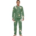 Gold Santa s sleigh green print Men s Long Sleeve Velvet Pocket Pajamas Set View1