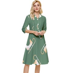 Gold Santa s Sleigh Green Print Classy Knee Length Dress