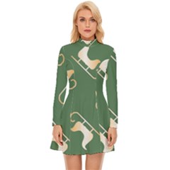 Gold Santa s Sleigh Green Print Long Sleeve Velour Longline Dress by TetiBright