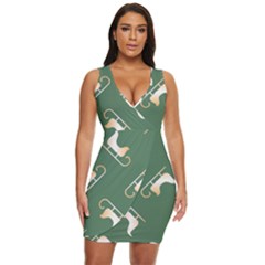 Gold Santa s Sleigh Green Print Draped Bodycon Dress by TetiBright