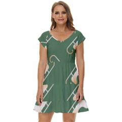 Gold Santa s Sleigh Green Print Short Sleeve Tiered Mini Dress by TetiBright