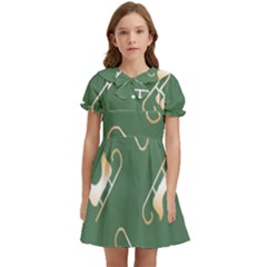 Gold Santa s Sleigh Green Print Kids  Bow Tie Puff Sleeve Dress by TetiBright