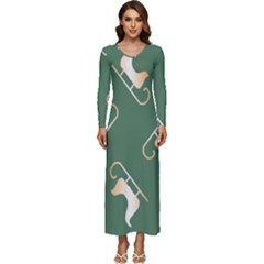 Gold Santa s Sleigh Green Print Long Sleeve Velour Longline Maxi Dress by TetiBright