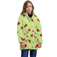 Red Christmas Tree Green Kid s Hooded Longline Puffer Jacket by TetiBright