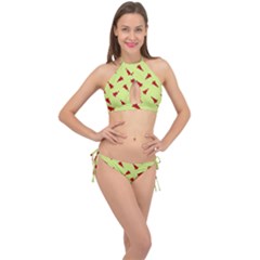 Red Christmas Tree Green Cross Front Halter Bikini Set by TetiBright