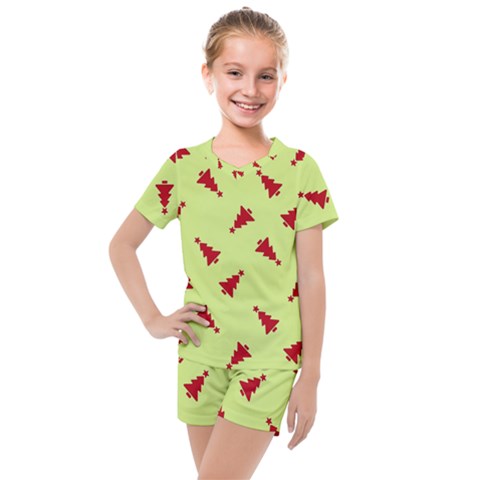 Red Christmas Tree Green Kids  Mesh Tee And Shorts Set by TetiBright